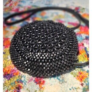 Patricia Nash Black Beechwood Beaded Leather Round Crossbody Boho Global trend